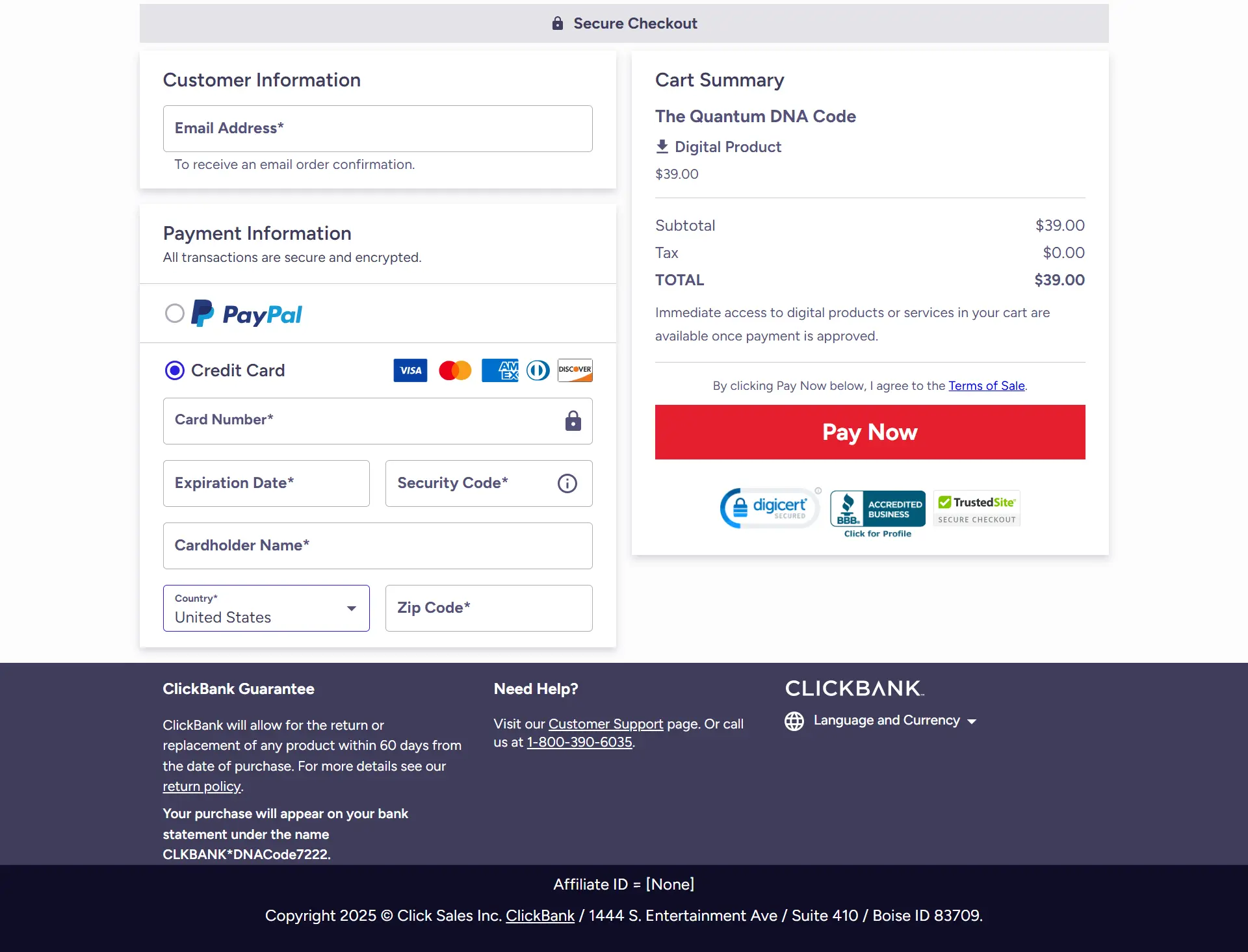 The Quantum DNA Code Checkout Page